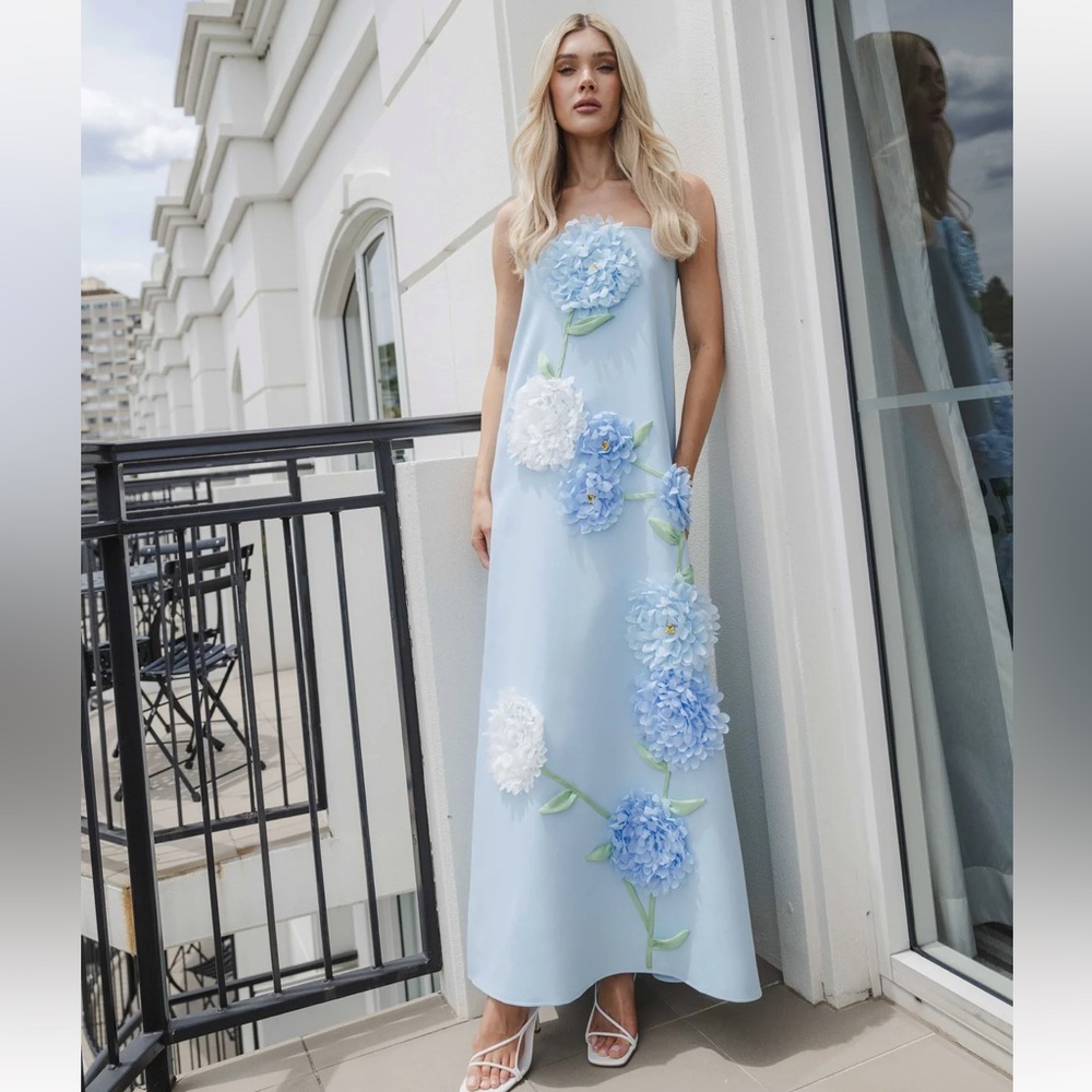 Elliatt Buttercup Embroidered Maxi Dress In Blue